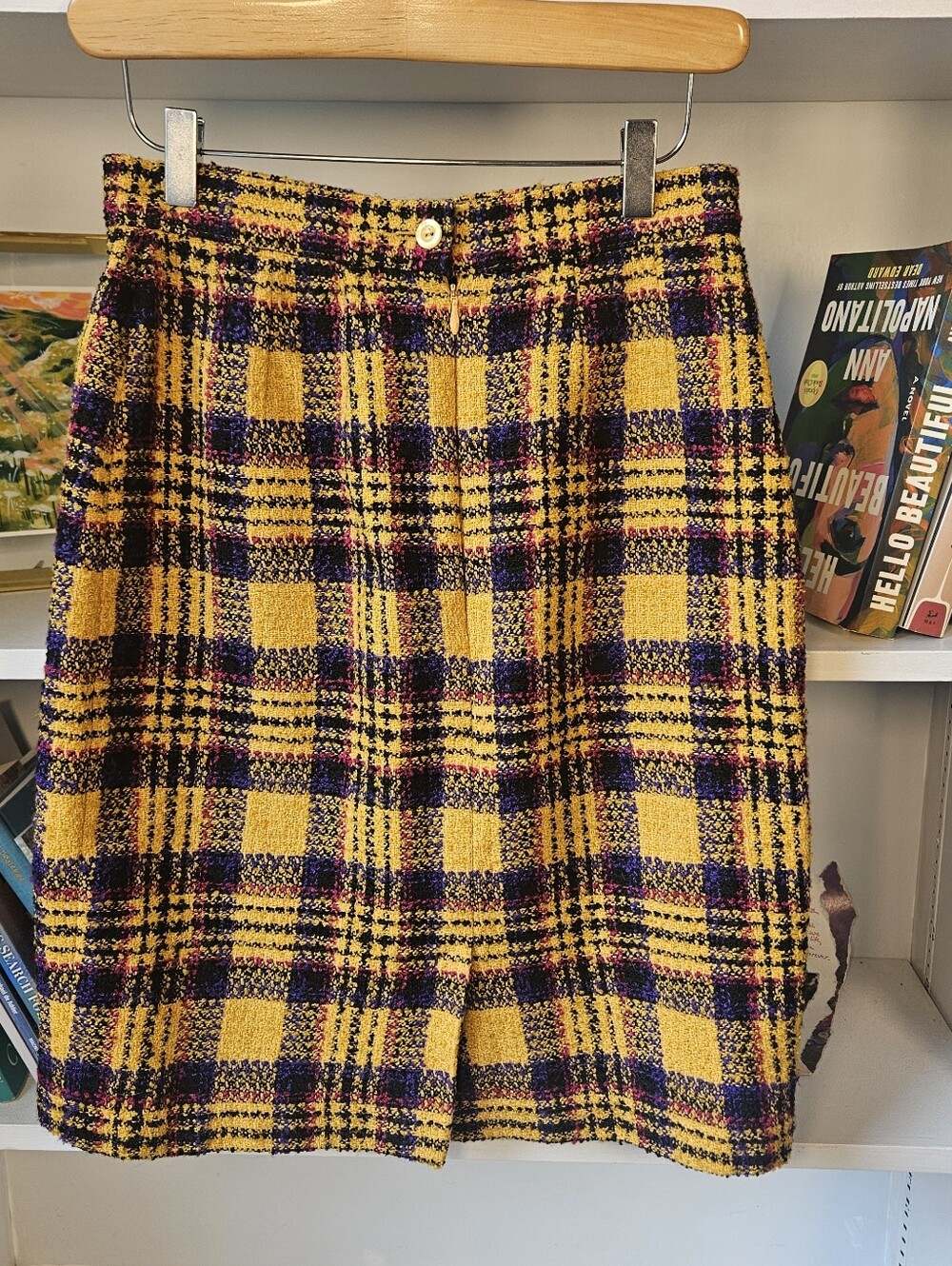 Vintage St. Michael Tweed Plaid Skirt Wool Blend Yellow Black Size Medium Twee - Picture 4 of 8